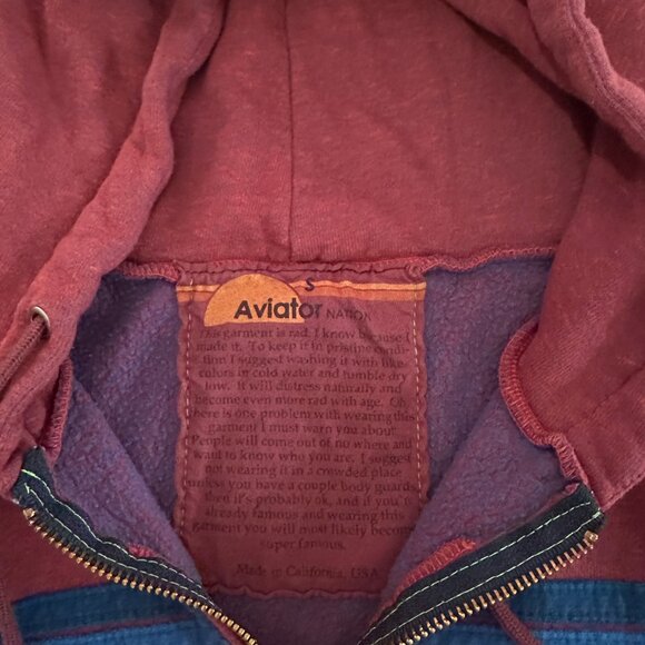 AVIATOR NATION 5 STRIPE ZIP HOODIE - RED PLUM SIZE S EXCELLENT CONDITION - Picture 3 of 4